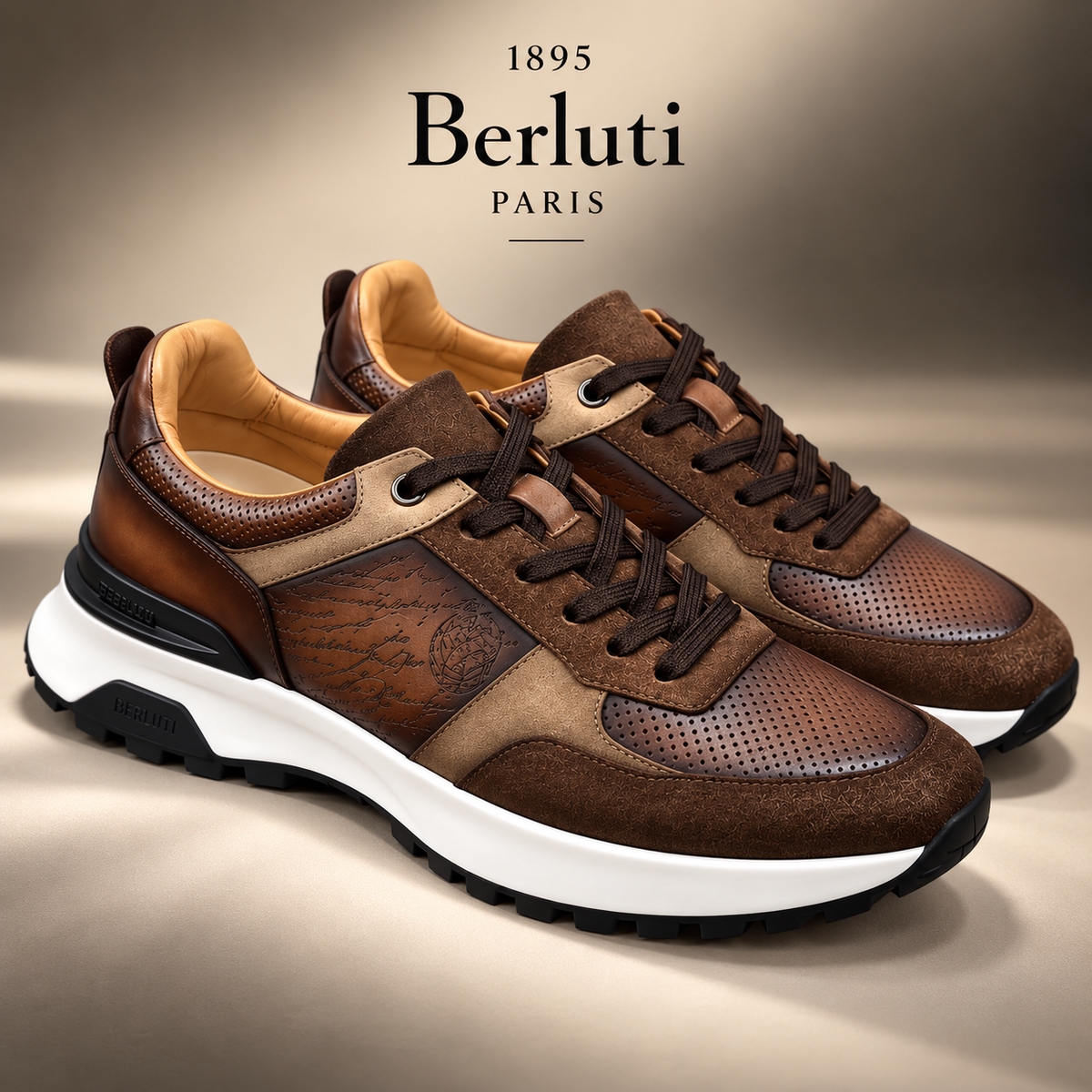 Sneakers Berluti- Marron clair avec écriture