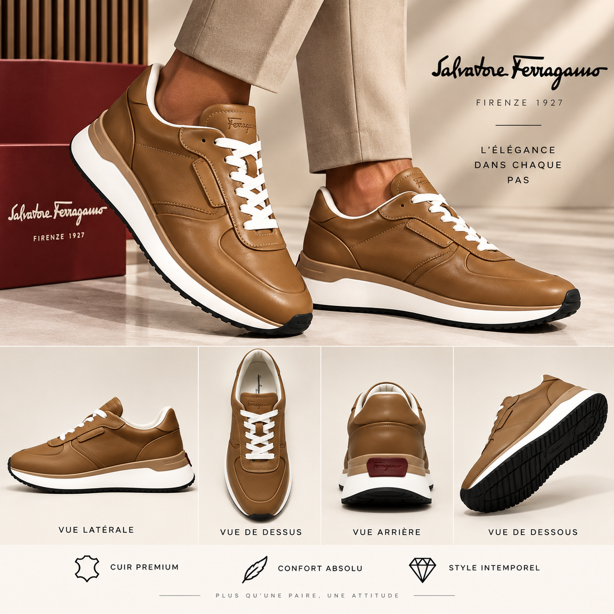 Sneakers Ferragamo- marron caramel