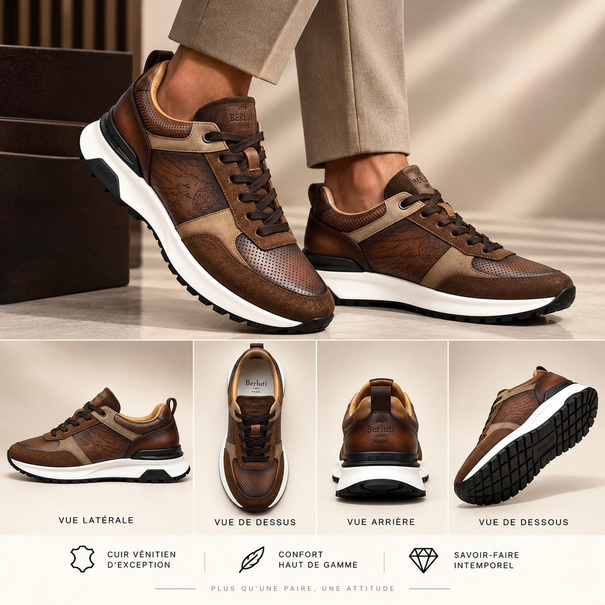 Sneakers Berluti- Marron clair avec écriture