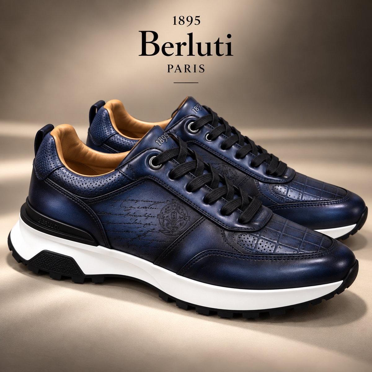 Sneakers Berluti- Bleu foncé avec écriture