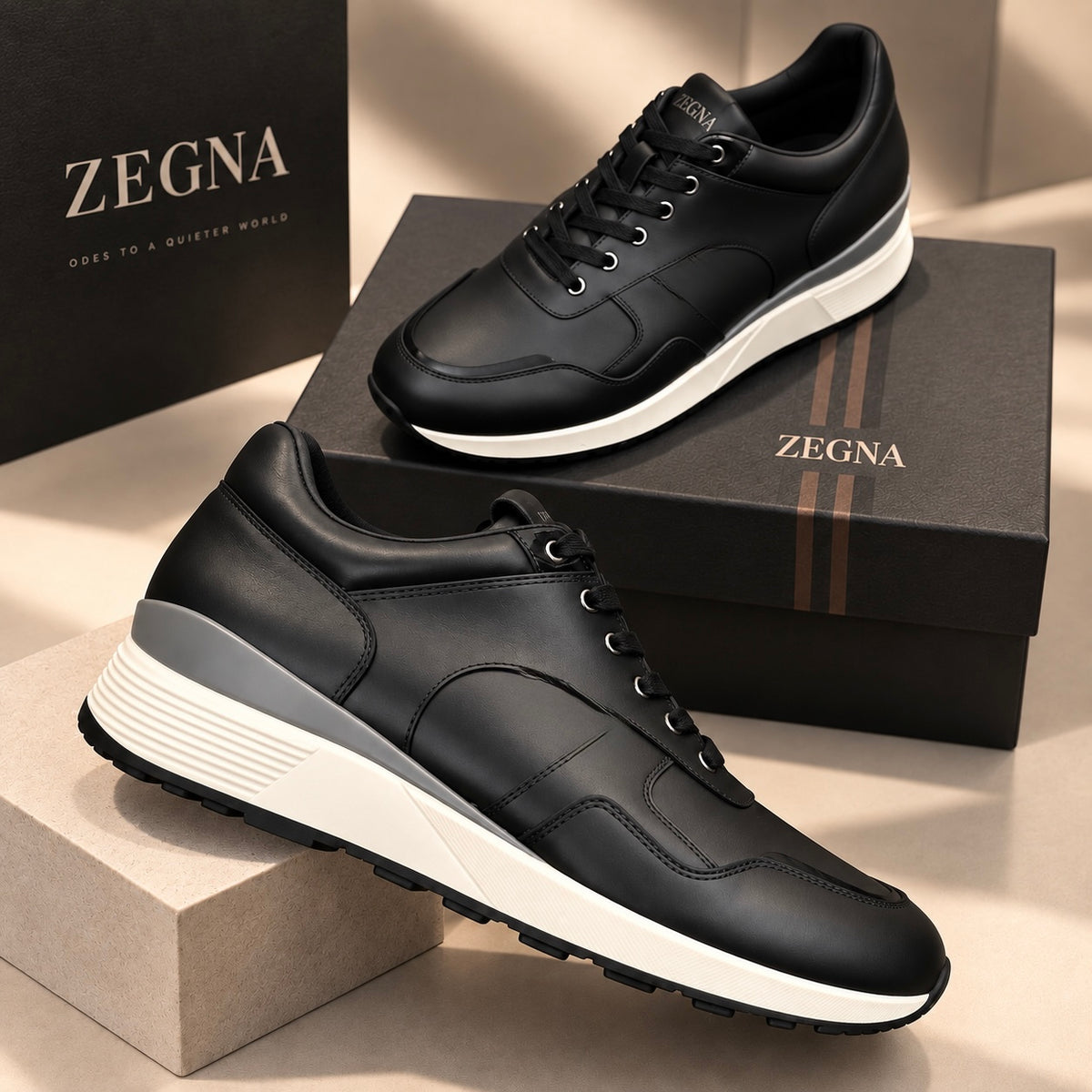Sneakers noires Zegna à semelle blanche